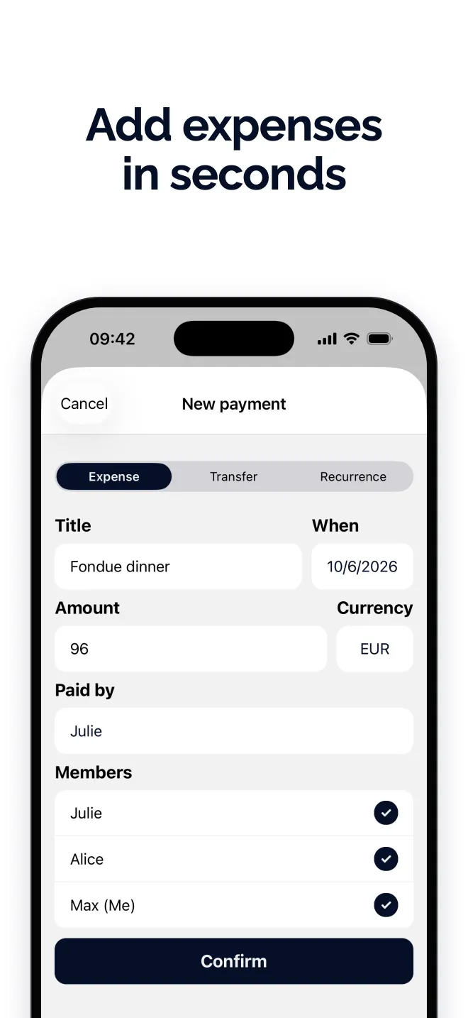 Add expenses in seconds